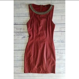 Red Suede Embellished Dress